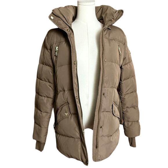 MICHAEL KORS Down Hooded Belted Puffer Coat Size M Water Resistant Zip Closure - Picture 12 of 15